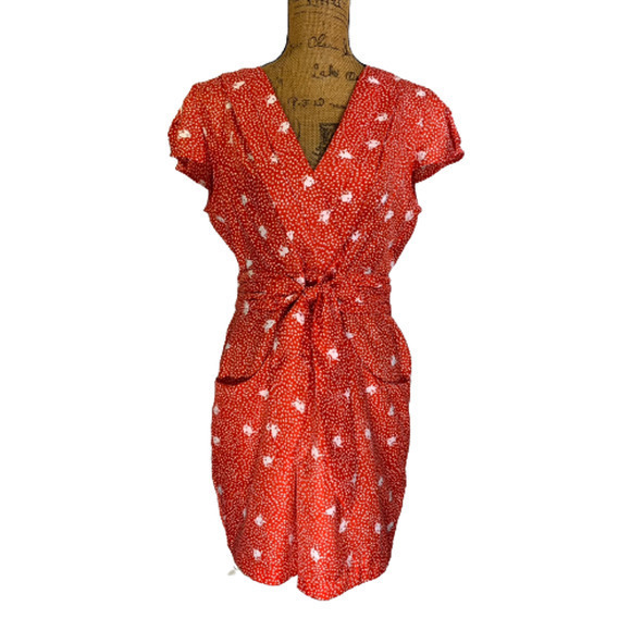 ANTHROPOLOGIE x HI THERE Red Lotty Petal Wrap Dress - Picture 2 of 16